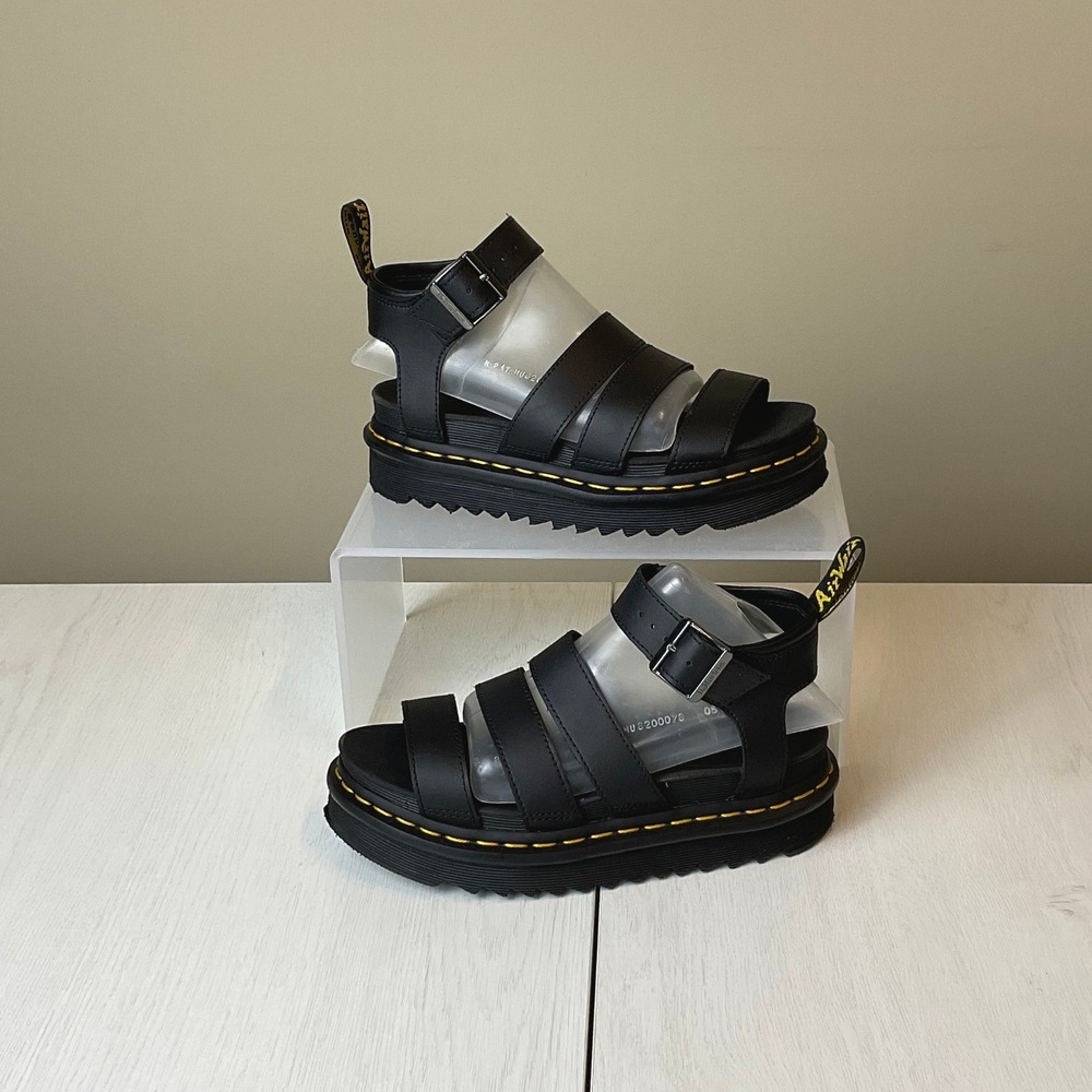 Dr. Martens Blaire Black Hydro Leather Gladiator Platform Sandals Womens Size 5